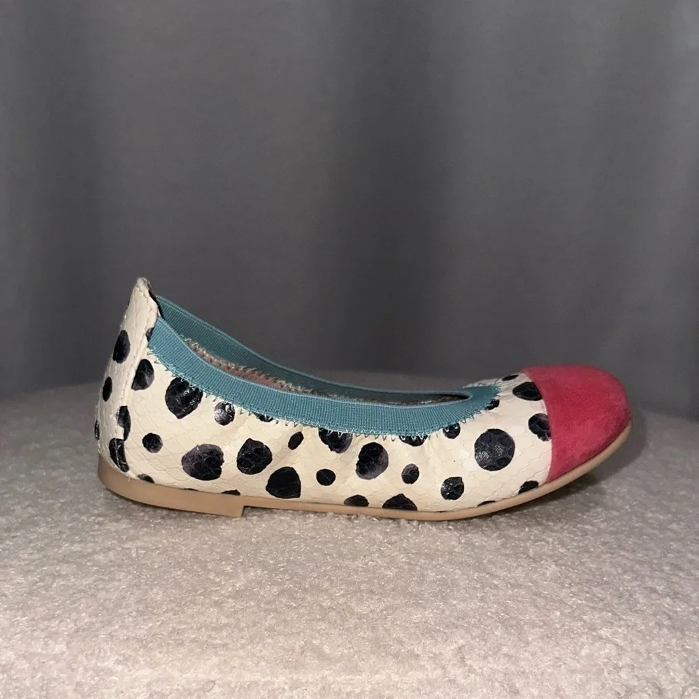 Pretty Ballerinas Kids Handmade Valerie Polka Dot Croc Embossed Leather Flats